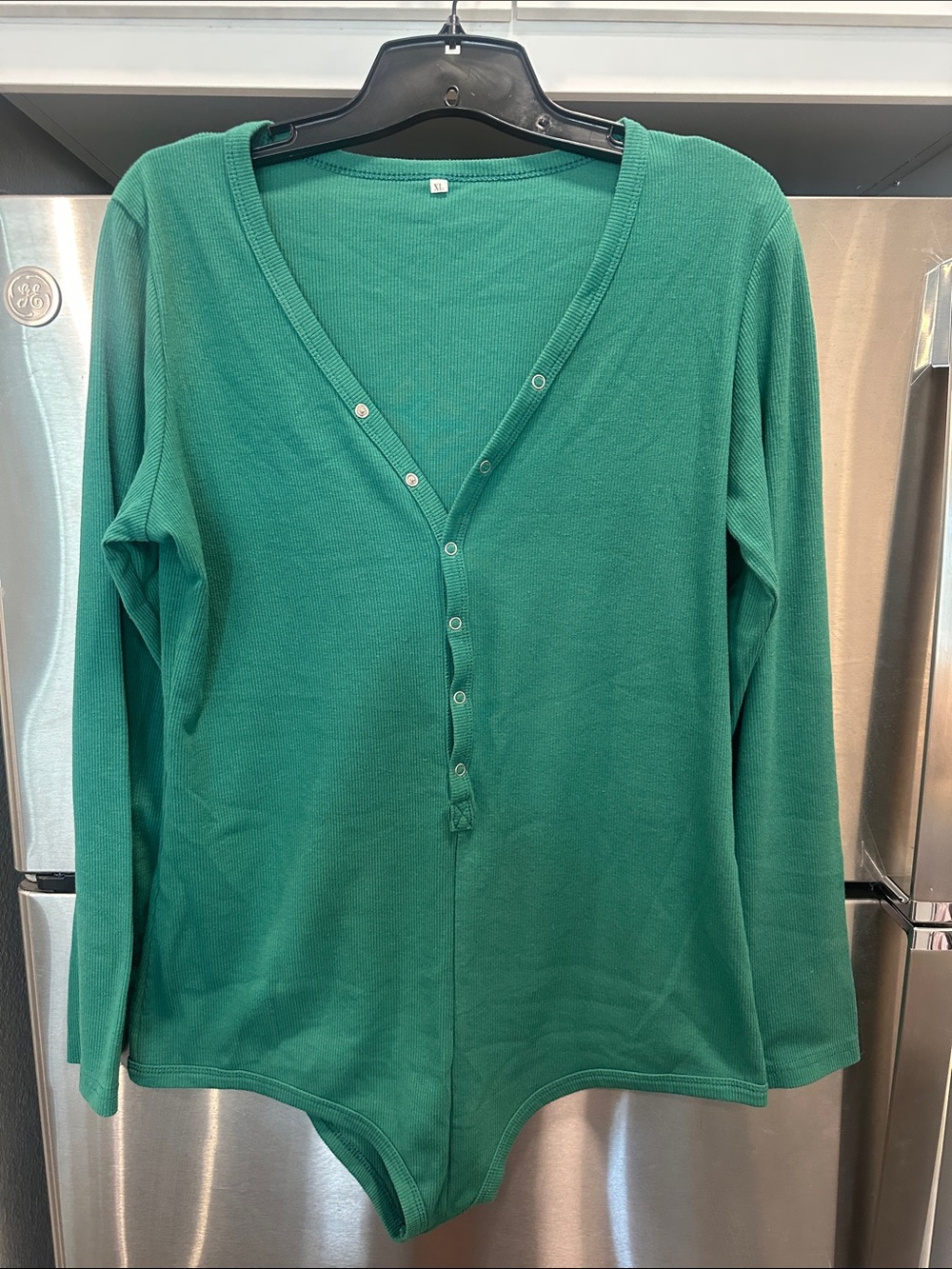 Green Long-Sleeve V-Neck Button Front Women's Bodysuit